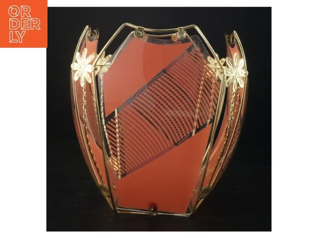 Billede 5 - Lyserød glas lampeskærm med metaldekoration (str. 24 x 21 cm)