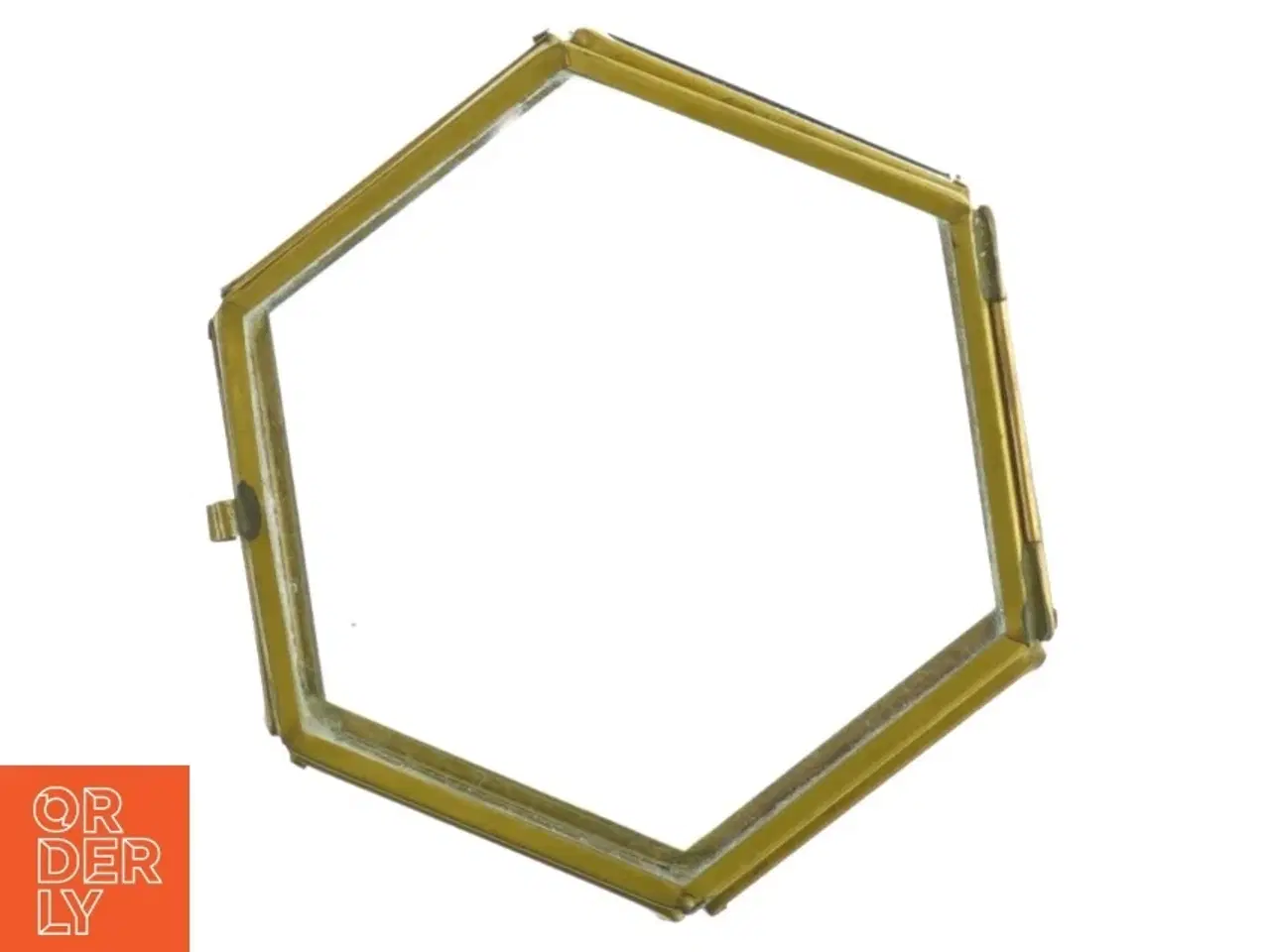 Billede 3 - Hexagon glasbeholder med messingramme (str. Ø 9,5 cm)