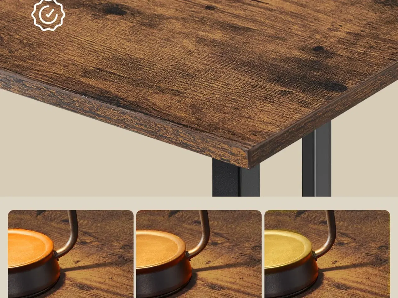 Billede 7 - L-formet hjørneskrivebord 130 × 130 × 76 cm med 2 hylder – rustik brun/sort