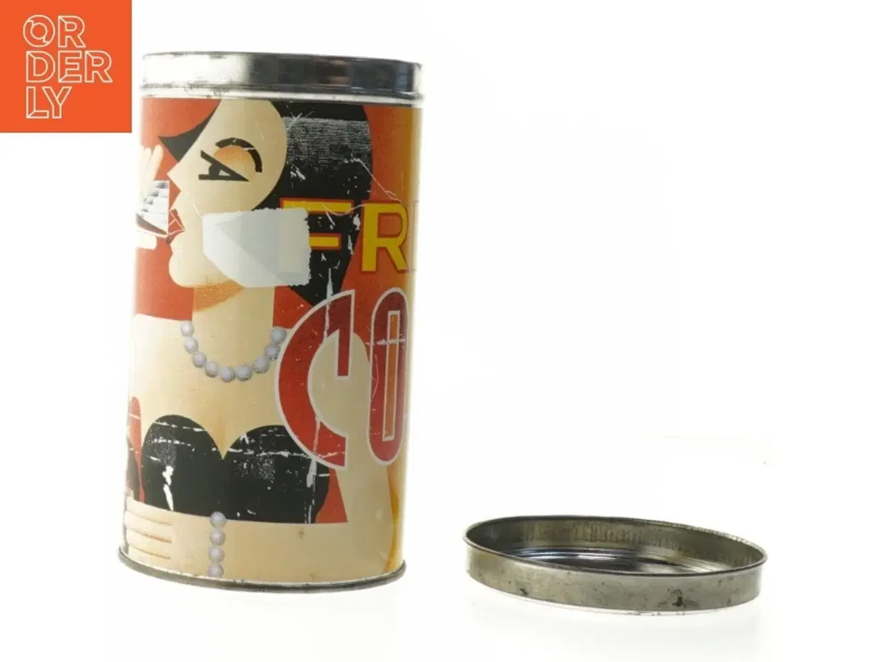 Billede 4 - Retro kaffedåse med kvinde motiv (str. Ø 11 cm længde 20 cm)