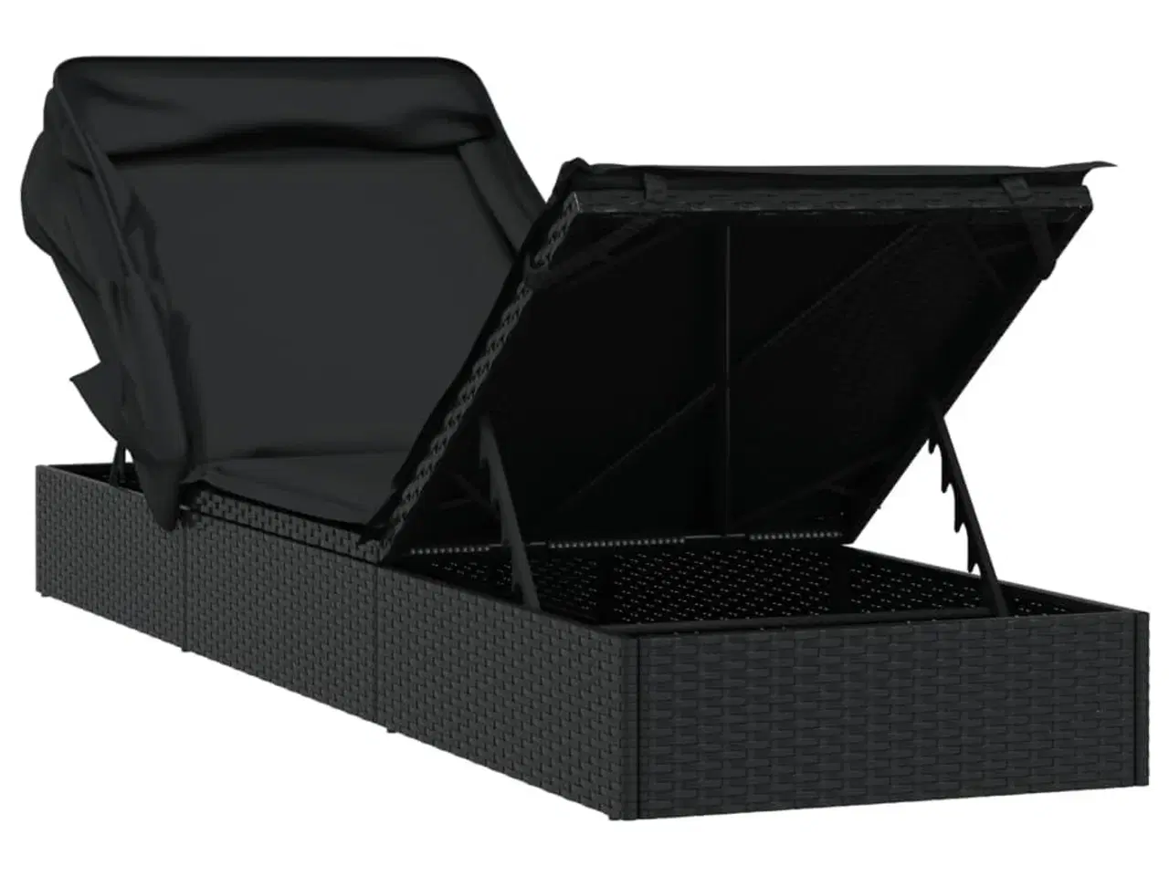 Billede 9 - Liggestol med foldbart tag 213x63x97 cm polyrattan sort