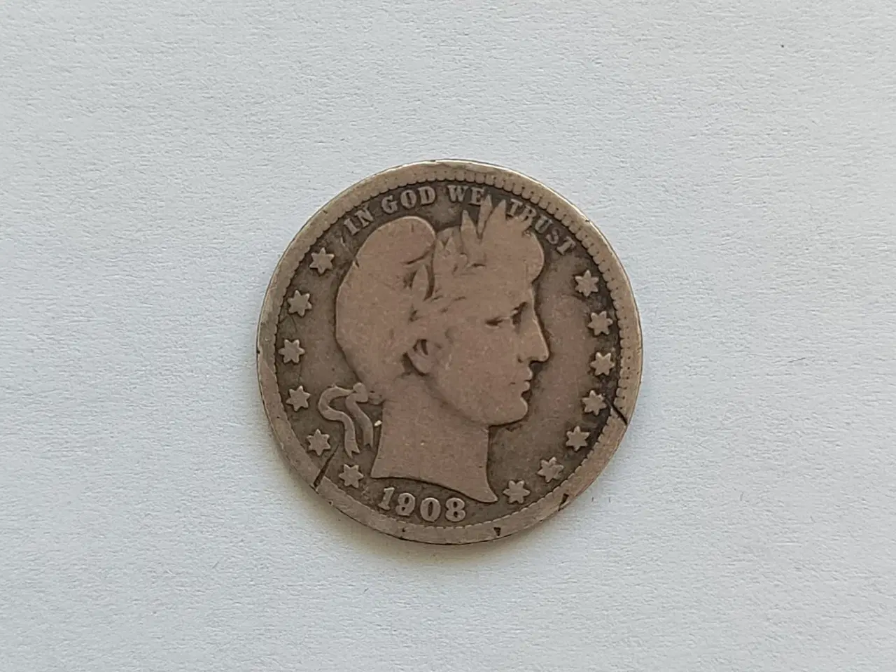 Billede 1 - Quarter Dollar 1908 USA - Dårlig stand