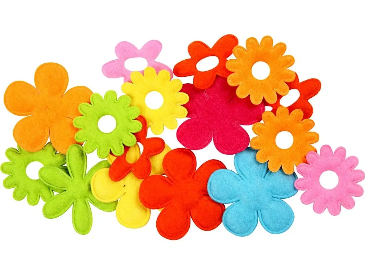 Billede 1 - Farverige Filtblomster 35x45 mm - 16 stk. til DIY