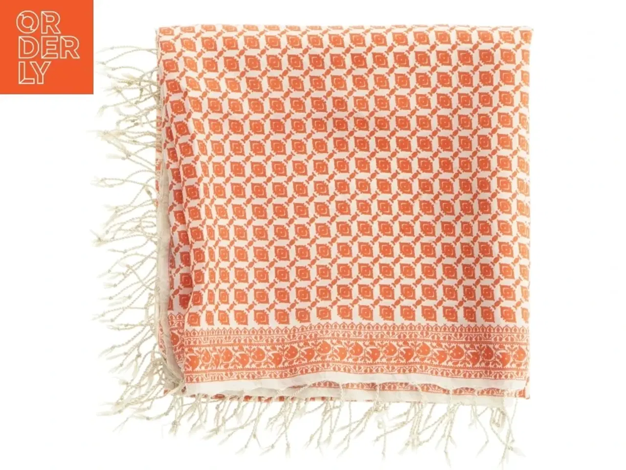 Billede 1 - Orange og hvidt mønstret tørklæde (str. 100 x 95 cm)