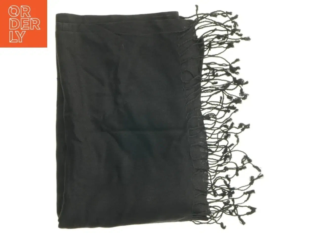 Billede 1 - Sort tørklæde med frynser (str. 70 x 180 cm)