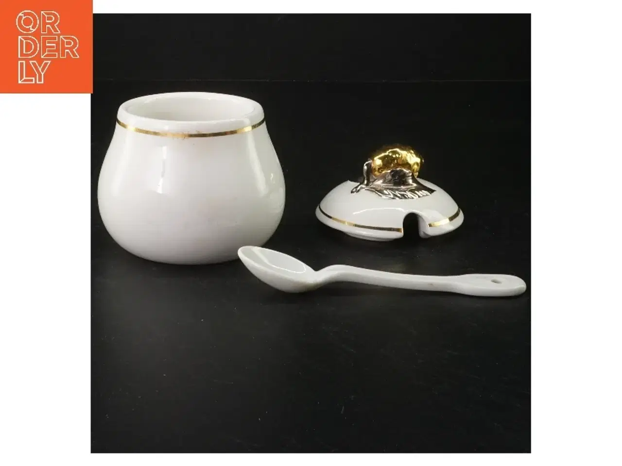 Billede 3 - Porcelænssukkerskål med løgformet låg og ske