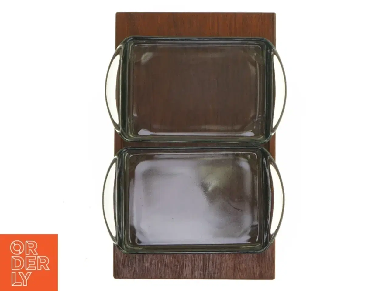 Billede 7 - Cabaret Teak træ Fad med 2 glas serverings skåle (str. 24 x 15 cm)