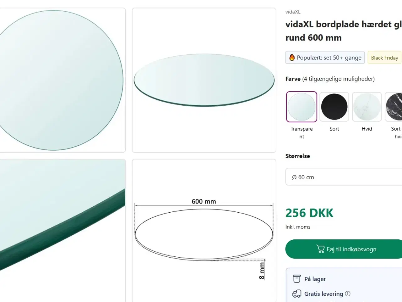 Billede 1 - Bordplade hærdet glas rund 600 mm