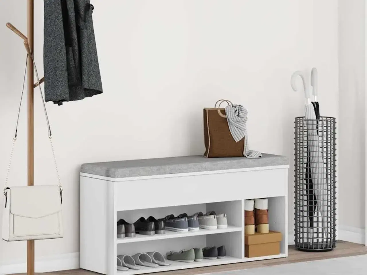 Billede 3 - Skobænk 102x30,5x45 cm konstrueret træ hvid