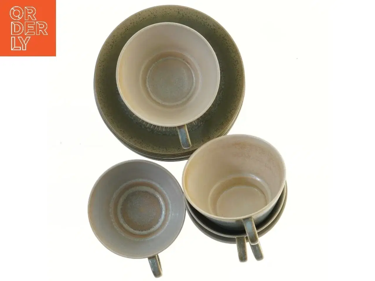 Billede 2 - Kaffekop og underkop sæt fra Grøn Nøddebo fra Knabstrup (str. Ø 15,5 og 10, 6 styk cm)