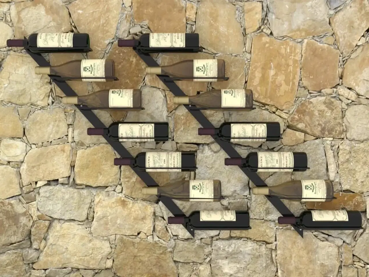 Billede 2 - Væghængte vinreoler 2 stk. til 14 vinflasker metal sort