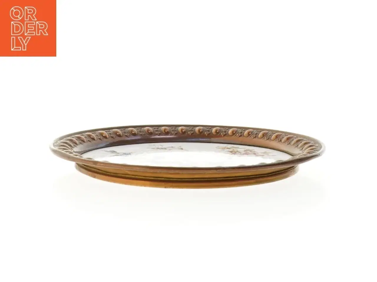 Billede 2 - Dekorativ porcelæns tallerken med kobber kant (str. 31 x 2,5 cm)