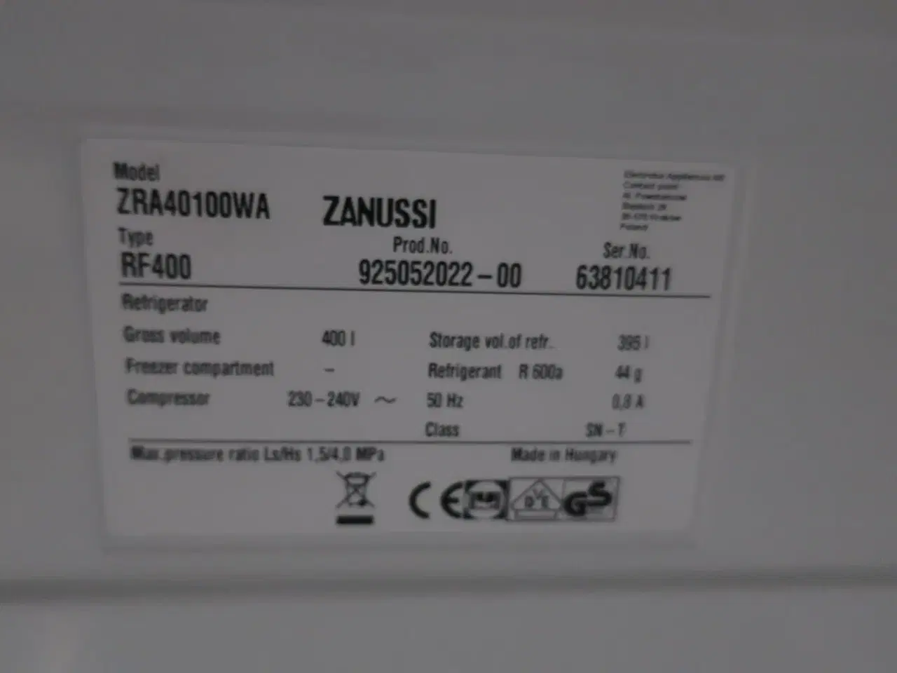 Billede 9 - Køleskab ZANUSSI ZRA40100WA