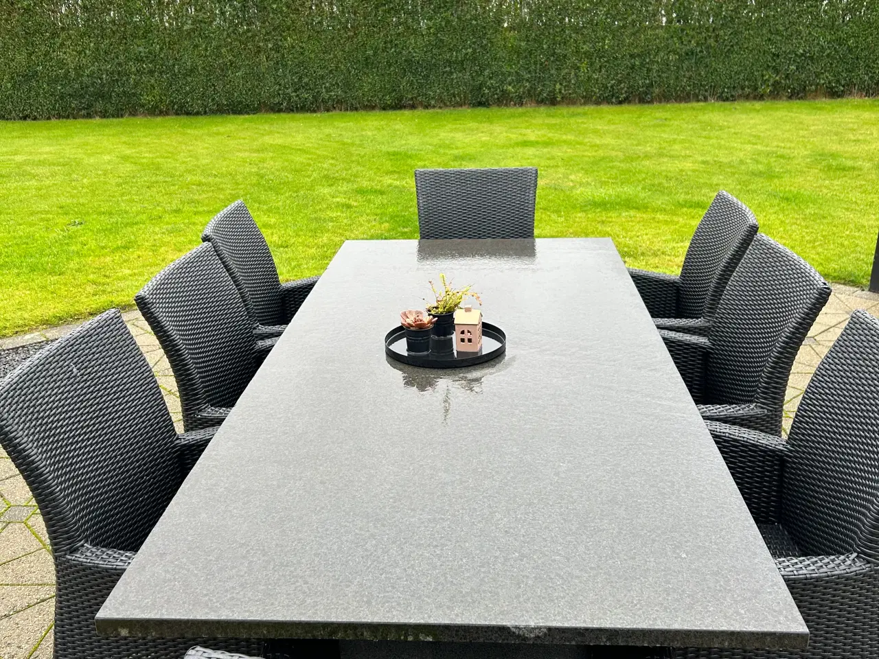 Billede 2 - Granit havebord med 8 stole + hynder
