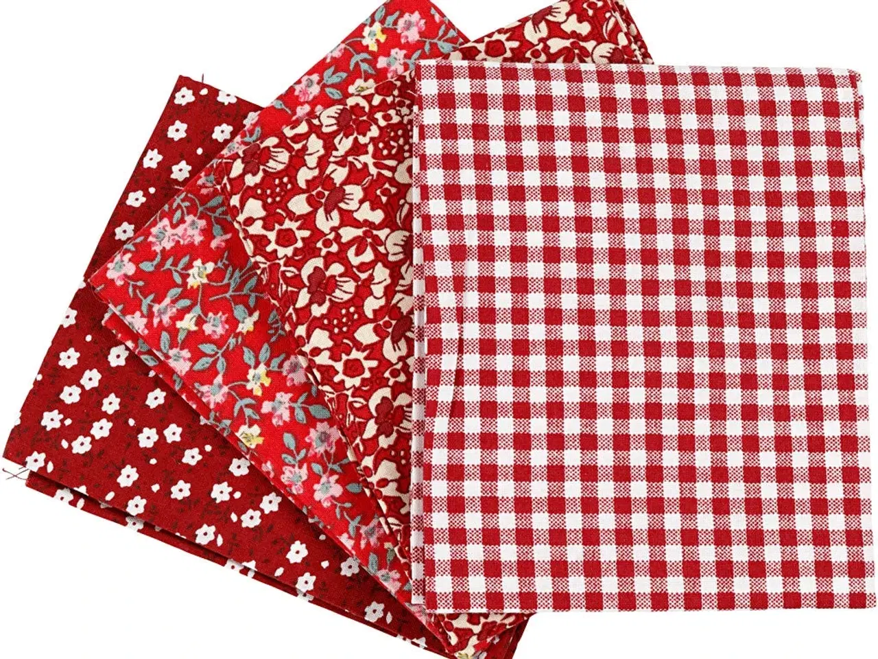 Billede 1 - Rødt Patchworkstof - 4 stk. 45x55 cm, 100% bomuld