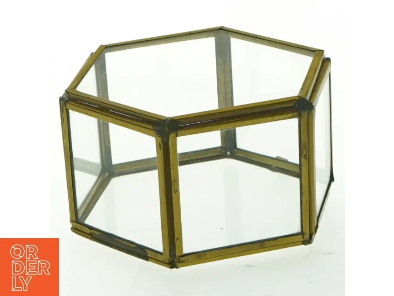 Billede 4 - Hexagon glasbeholder med messingramme (str. Ø 9,5 cm)