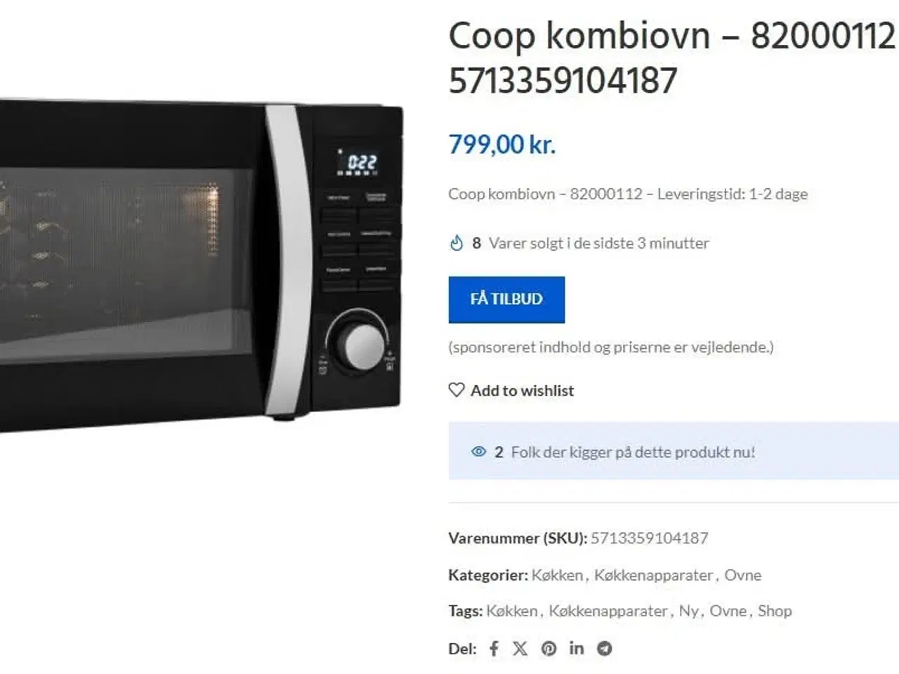 Billede 2 - Næsten ubrugt kombiovn fra Coop