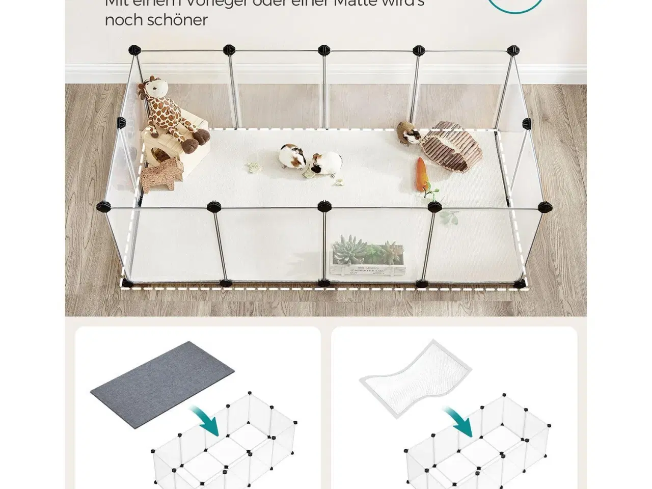 Billede 5 - Kæledyrs løbegård med bund indendørs modulær plastikbur til smådyr, hvid, 125 × 63 × 42 cm (LPC001W01)