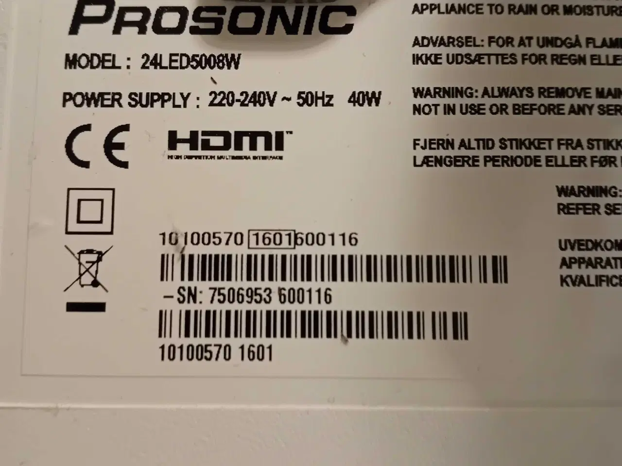 Billede 2 - Faldskærms tv 24" Hvid