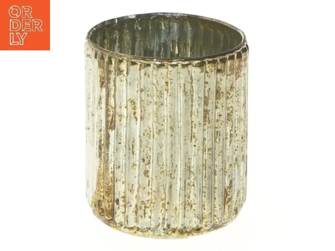 Billede 1 - Ribbet metallic lysestage (str. Ø 7 cm længde 8 cm)