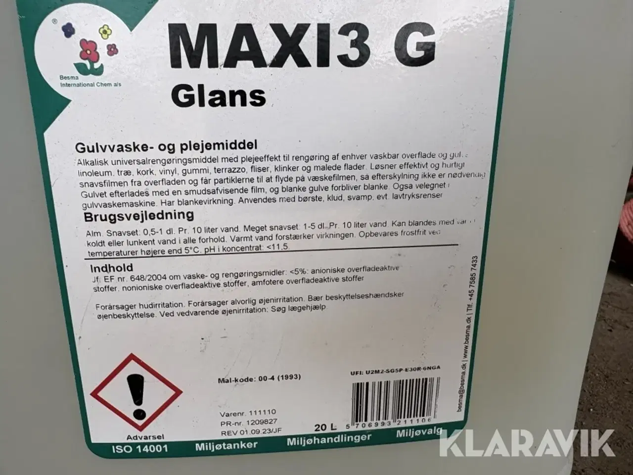 Billede 2 - Parti rengøringsmidler – Clean Wash X & MAXI 3 G – 2 x 20 L