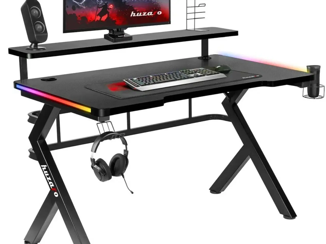 Billede 1 - Skrivebord Gaming Huzaro HZ-Hero 5.0 RGB Sort Stål Kulfiber 116 x 69,5 x 59 cm