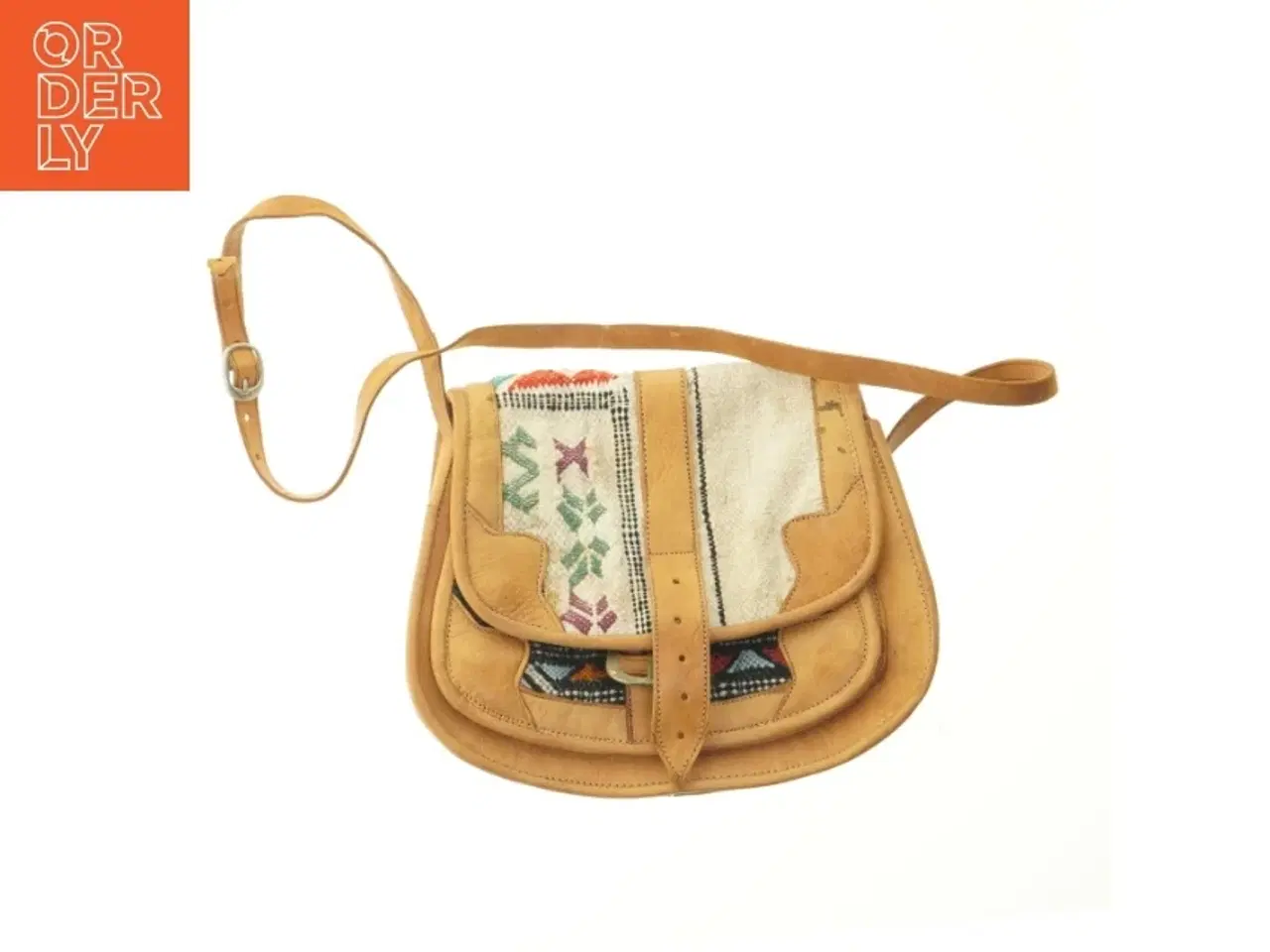 Billede 1 - Lædertaske med tekstildetaljer (str. 30x25 cm)