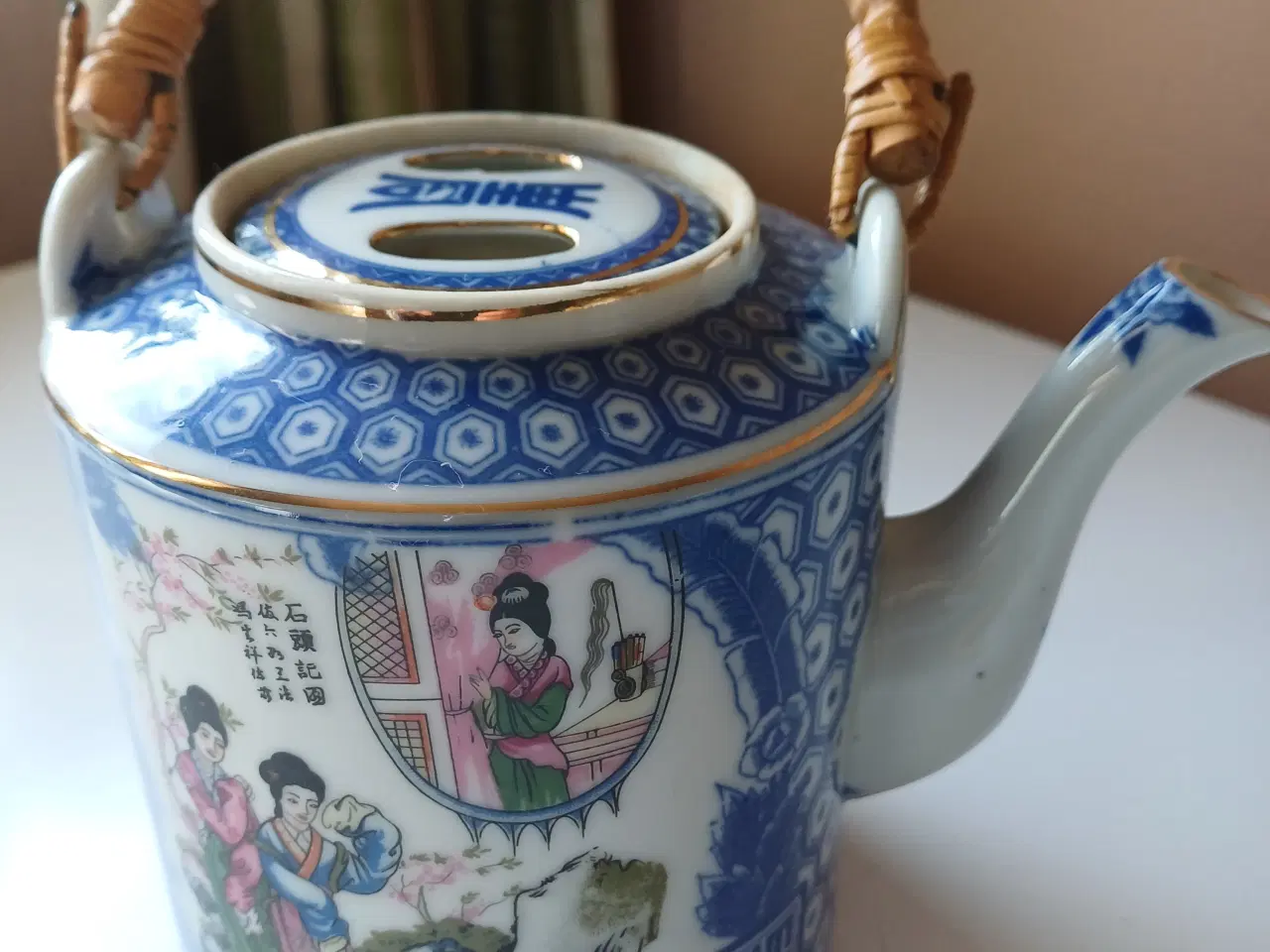 Billede 2 - Japansk porcelæn tekande blå hvid med bambushank