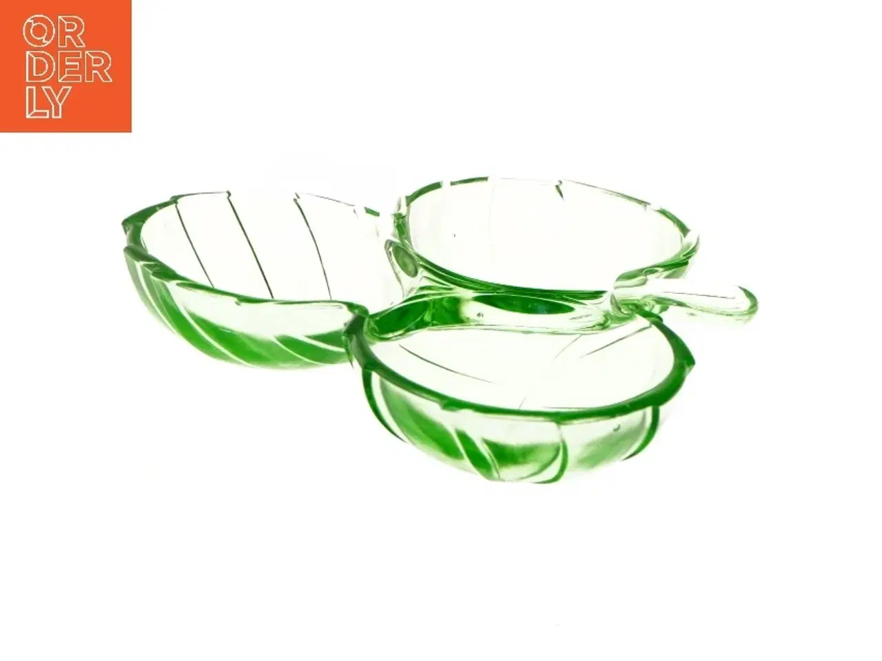 Billede 2 - Grøn glasfade, tre sektioner (str. 21,5x22 cm)