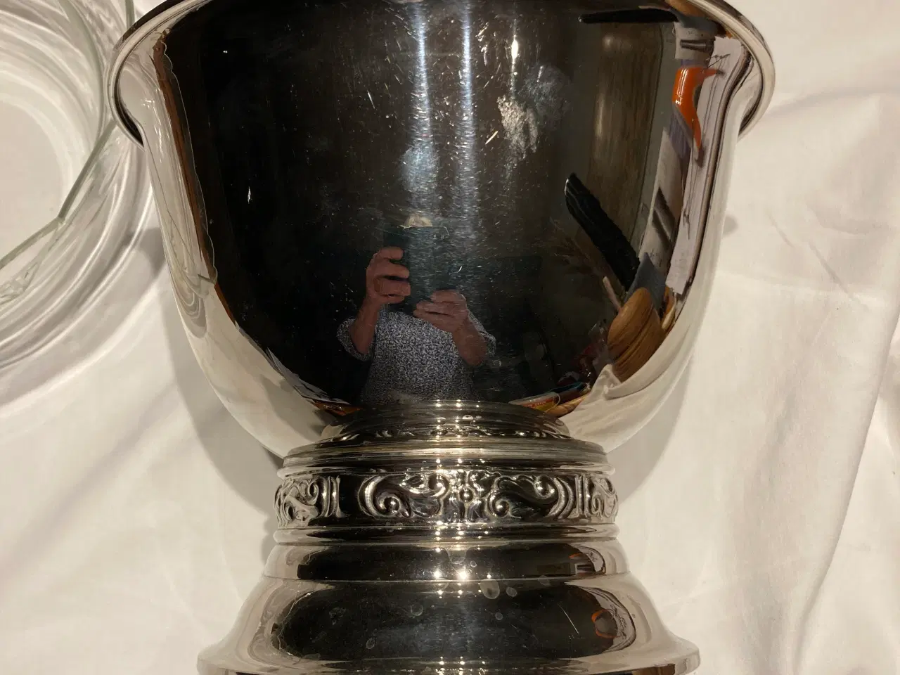 Billede 4 - Antik metalskål med glasindsats