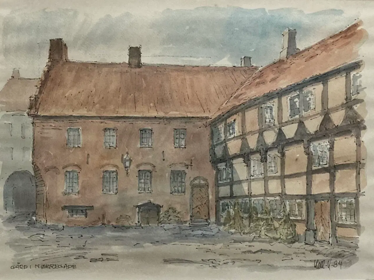 Billede 2 - Org. akvarel Kell Kristensen Odense Nørregade 1984