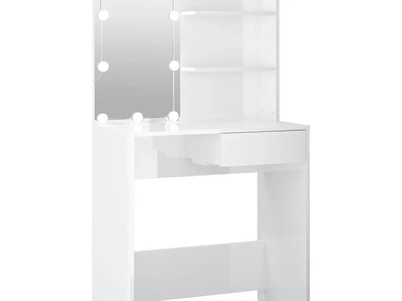 Billede 2 - Makeupbord med LED-lys 74,5x40x141 cm hvid højglans