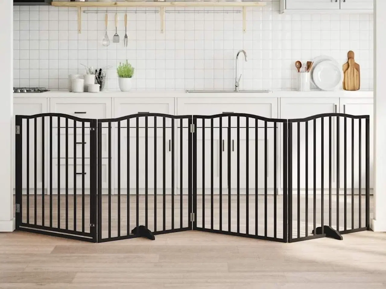 Billede 1 - Hundelåge med dør 4 paneler 300 cm foldbar poppeltræ sort