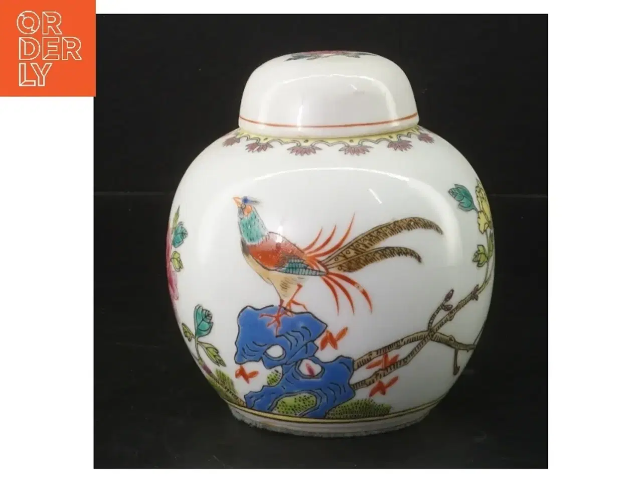 Billede 1 - Dekorativ krukke med låg og fuglemotiv (str. 13 cm)