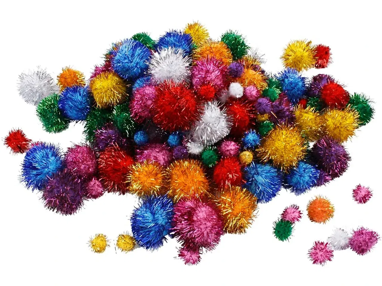 Billede 1 - Farverige Glitter Pomponer 15-40 mm - 62 g