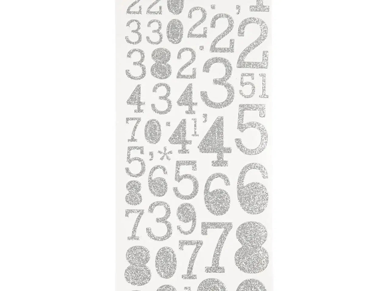 Billede 1 - Glitterstickers, tal, ark 10x24 cm, sølv, 2ark/ 1 pk.