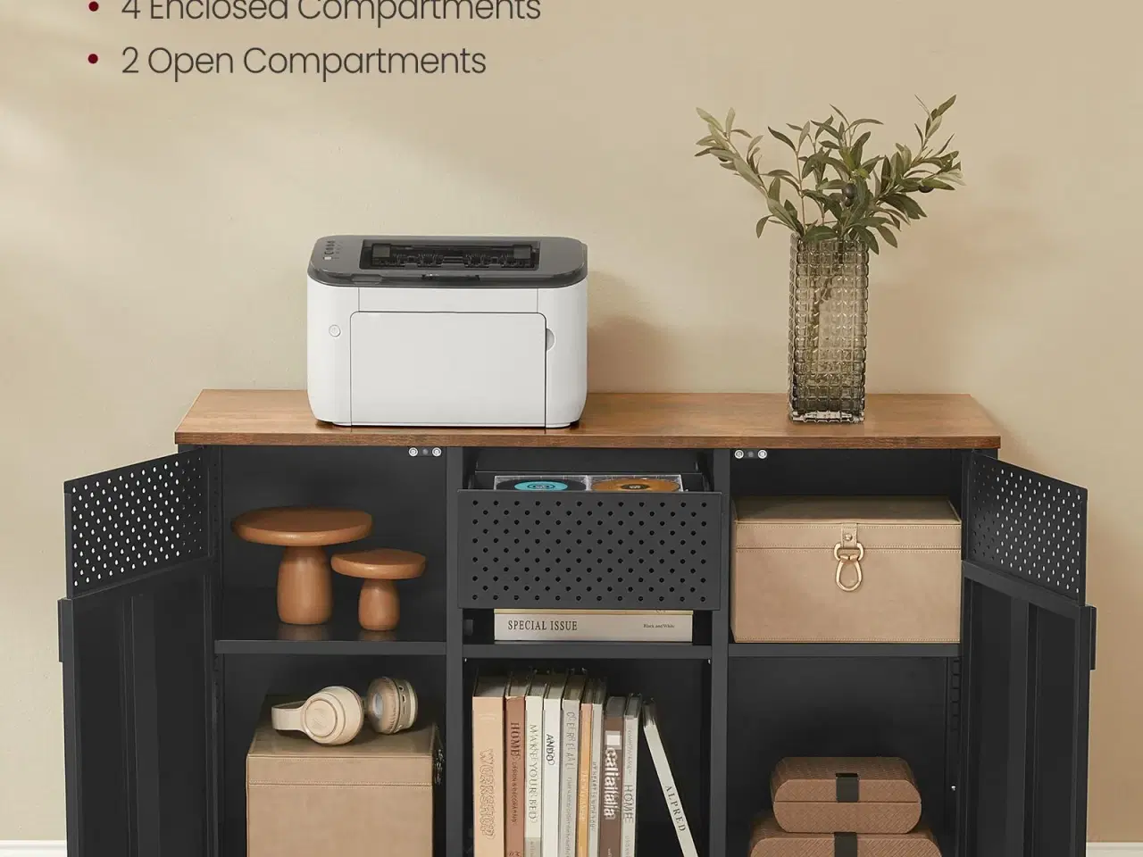 Billede 4 - Metalskab/sideboard med 2 døre – justerbare hylder, rustik brun & mat sort