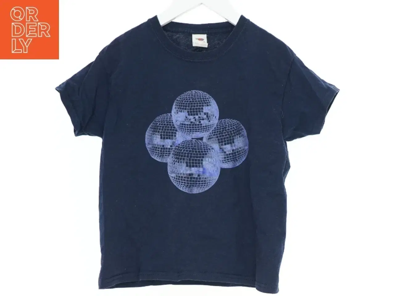 Billede 1 - Marineblå t-shirt med diskokugle-design fra Fruit of the loom (str. 116)