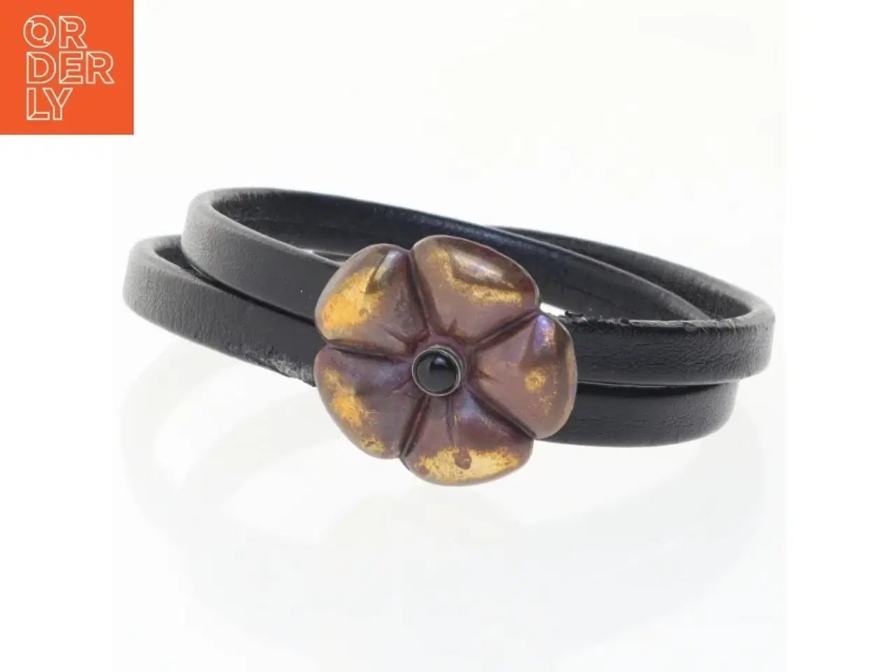 Billede 1 - Læderarmbånd med blomst (str. 7 cm)