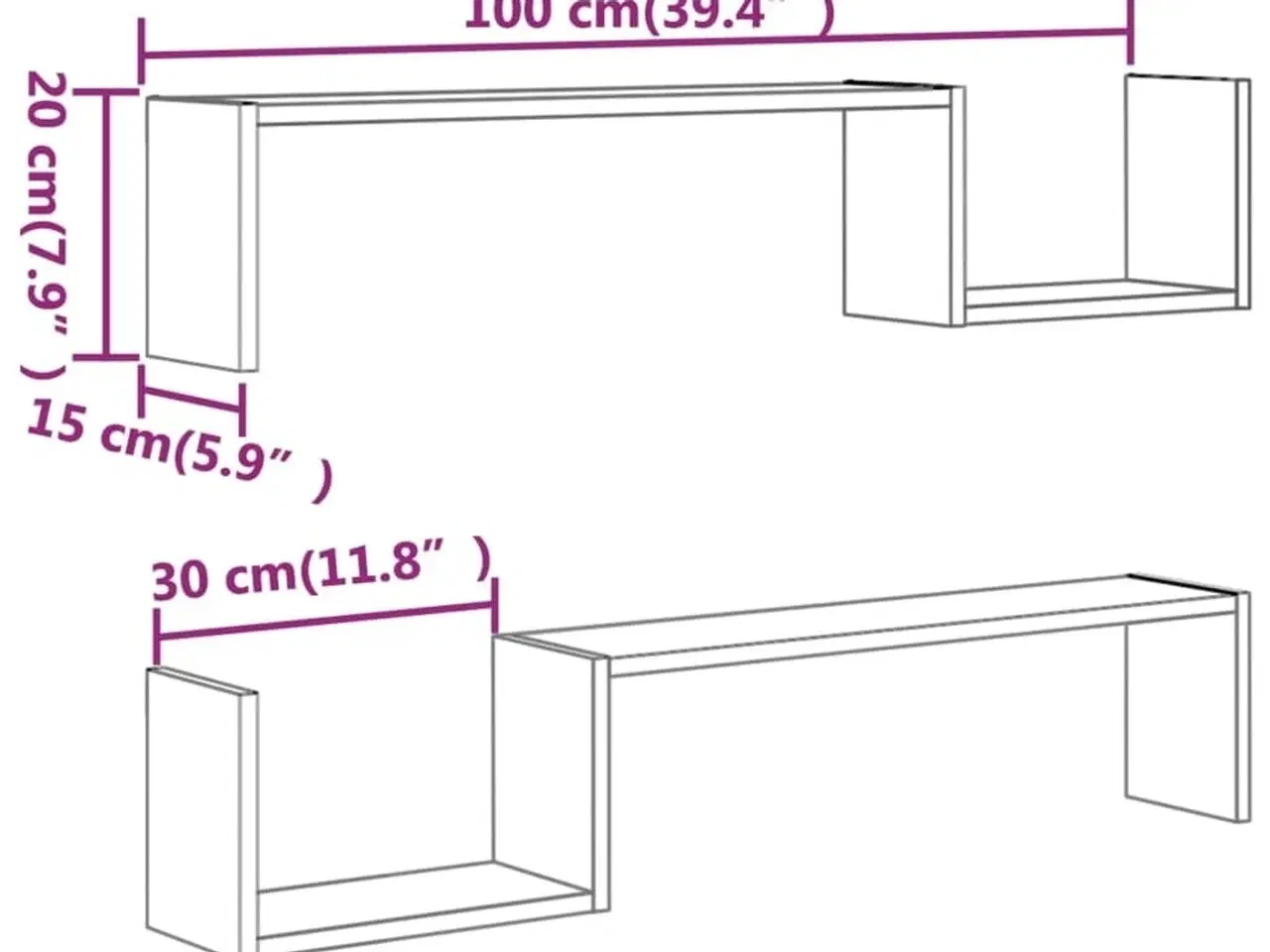 Billede 7 - Væghylder 2 stk. 100x15x20 cm konstrueret træ brun egetræsfarve