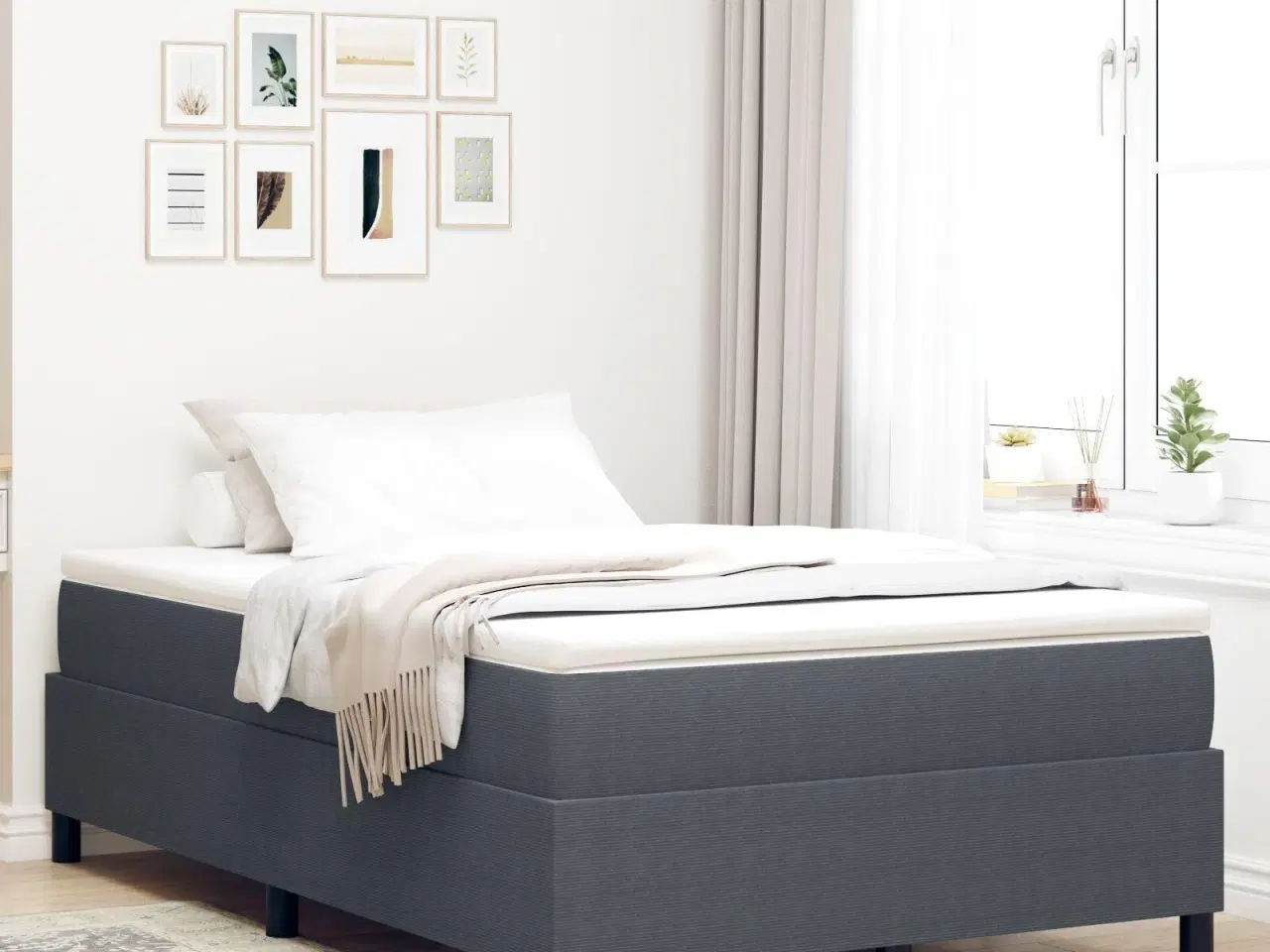 Billede 1 - Kontinentalseng Mørkegrå 120 x 200 cm Corduroy stof