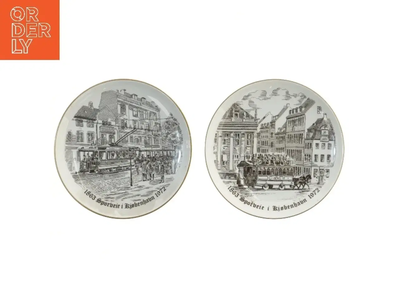 Billede 1 - Dekorative tallerkener med sporvognsmotiver fra Bing Og Grøndal (str. Ø 18 cm)