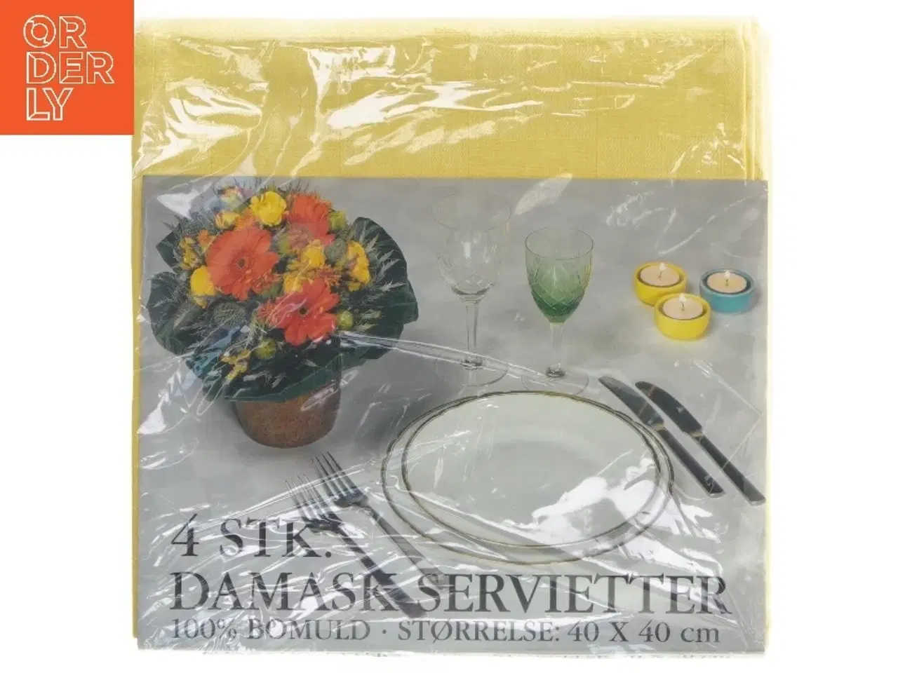 Billede 1 - 4 stk. gule damask servietter fra Damask