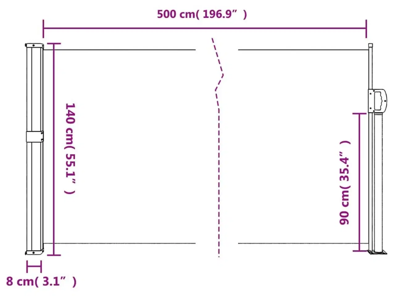 Billede 10 - Sidemarkise 140x500 cm sammenrullelig sort