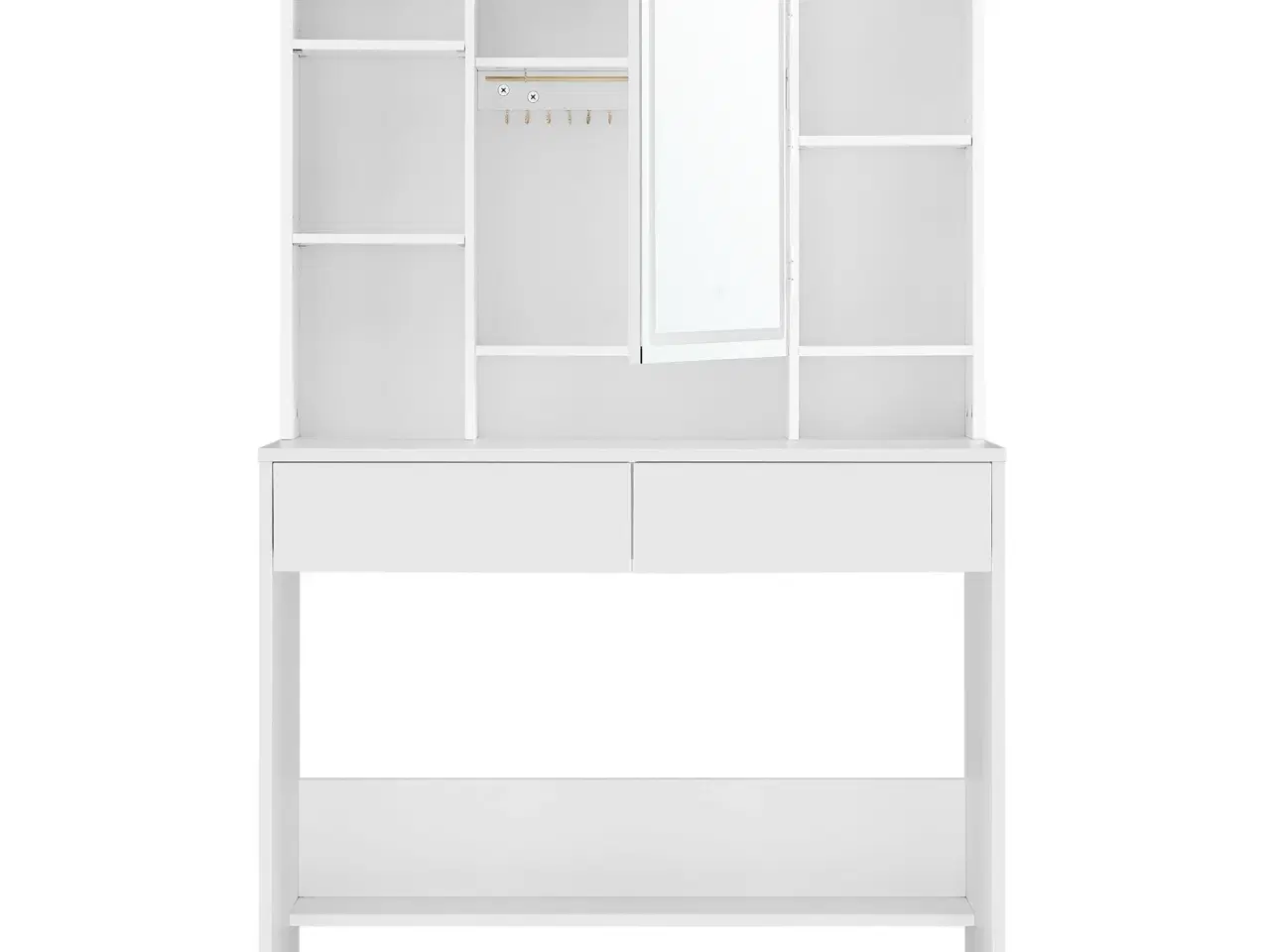 Billede 3 - Toiletbord med LED spejl – VASAGLE, hvid, 2 skuffer, justerbare hylder