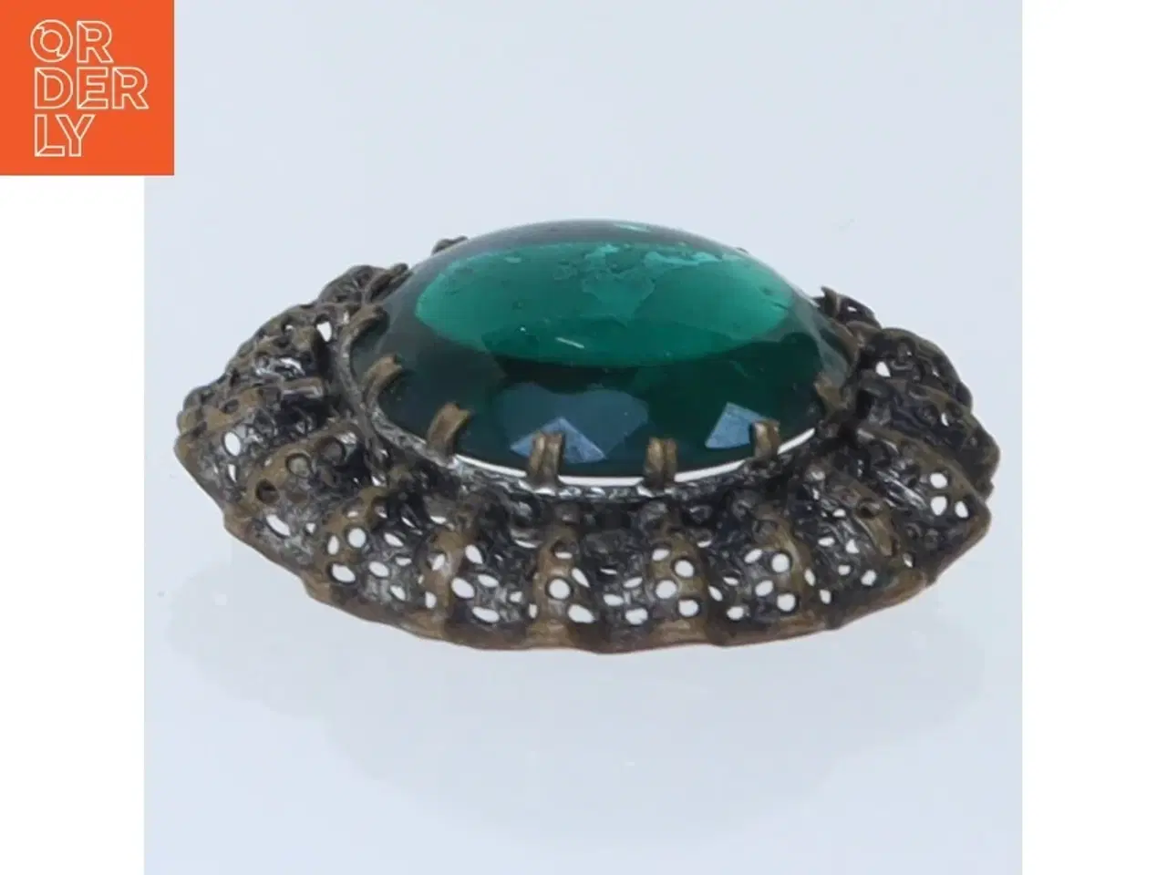 Billede 3 - Vintage broche med grøn sten (str. 3 cm)