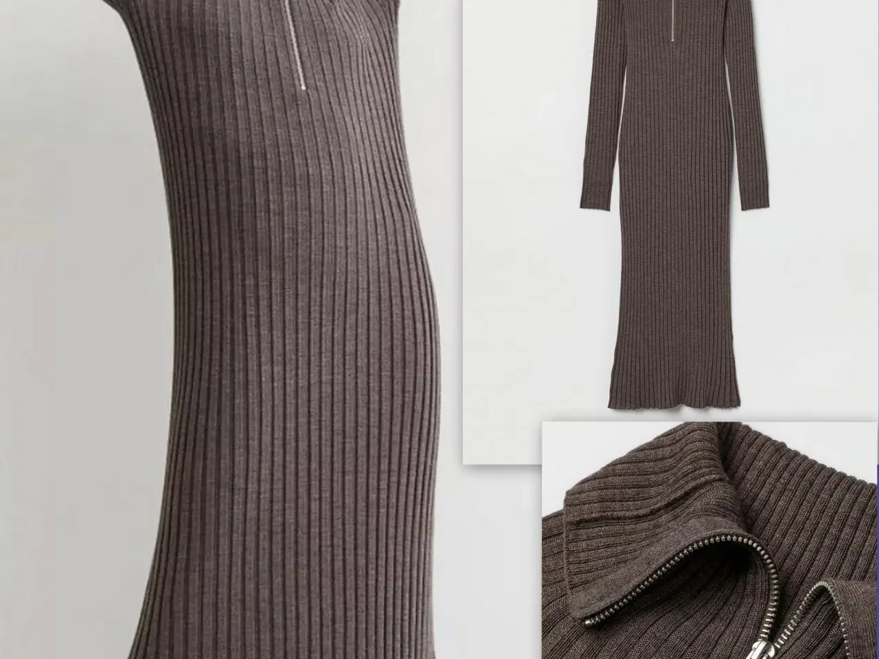 Billede 1 - Ribstrikket brun kjole fra H&M i ren merino uld