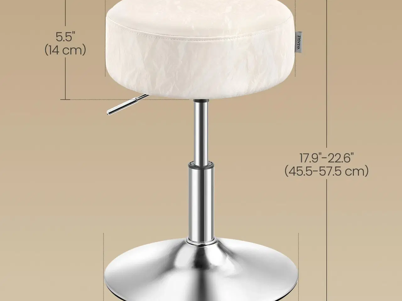 Billede 7 - Højdejusterbar make-up skammel – 360° drejbar taburet i cremehvid PU med tyk pude, moderne