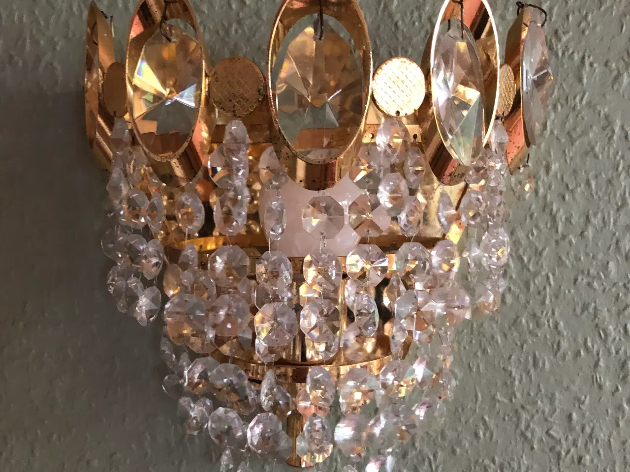 Billede 1 - Messing loftslampe m. Krystalvedhæng 2 væglamper 