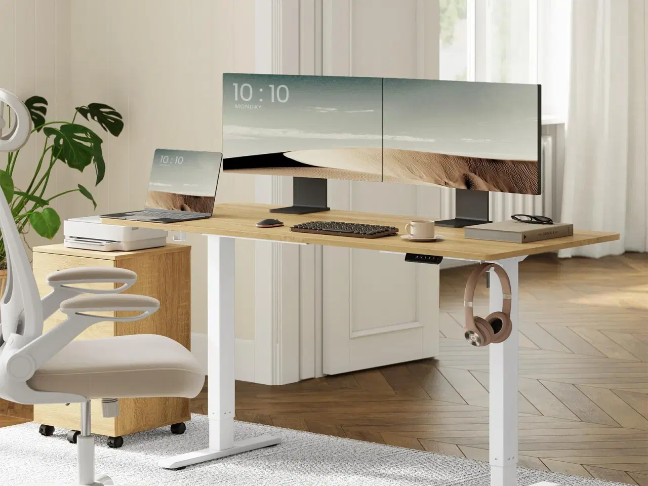 Billede 2 - Elektrisk hæve-sænke stel til skrivebord – mat hvid, 3 højdeminder, stå/sid-bord uden bordplade (LSD021W01)